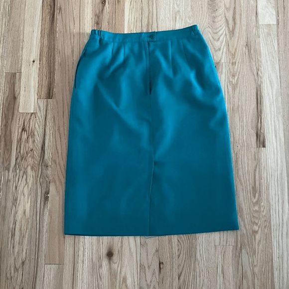 vtg 80s John Meyer of Norwich women's jacket skirt set size green teal 12 rayon - Picture 11 of 13